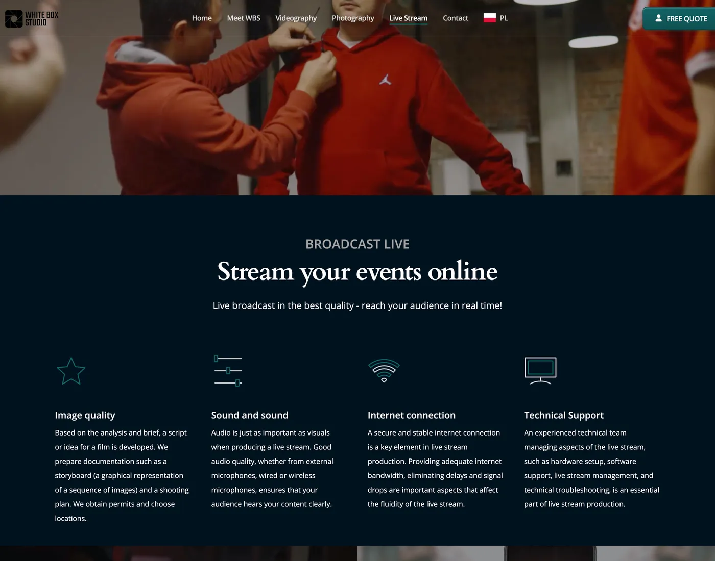 Live stream service page